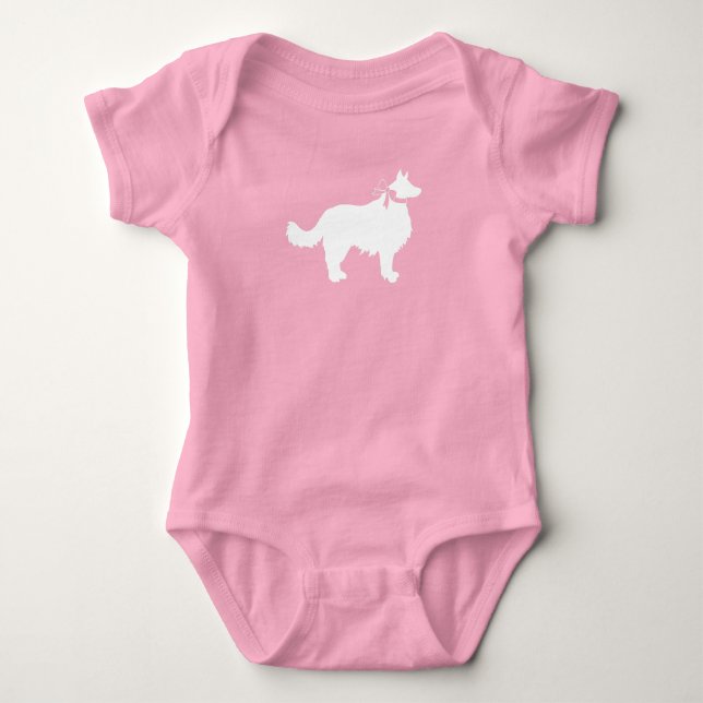 Border Collie Dog Baby Shower Puppy Pink Girl Baby Bodysuit (Front)