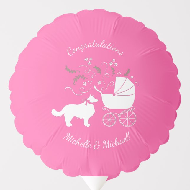 Border Collie Dog Baby Shower Puppy Pink Girl Balloon (Front)