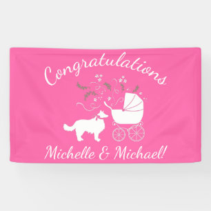 Border Collie Dog Baby Shower Puppy Pink Girl Banner