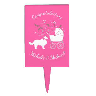 Border Collie Dog Baby Shower Puppy Pink Girl Cake Topper