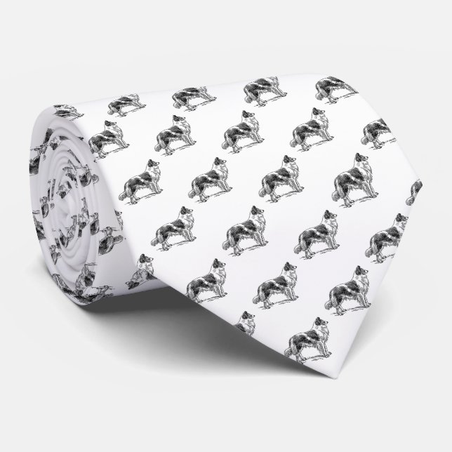 Border Collie Dog Black White Neck Tie (Rolled)