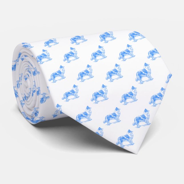 Border Collie Dog Blue White Neck Tie (Rolled)
