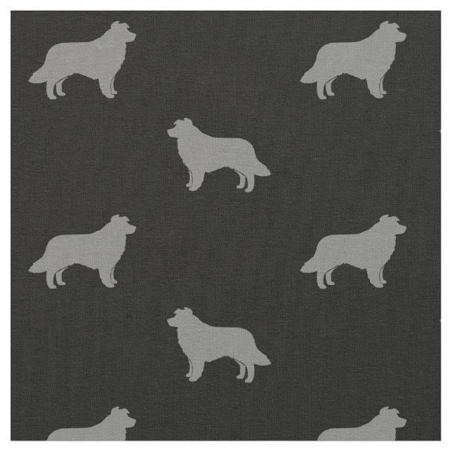 Border Collie Dog Breed Silhouettes Patterned Fabric (Close Up)