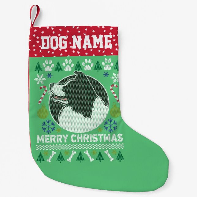 Border Collie Dog Breed Ugly Christmas Sweater Small Christmas Stocking (Front)