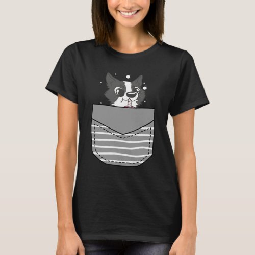 Border Collie Dog Bubble Tea In Pocket T_Shirt