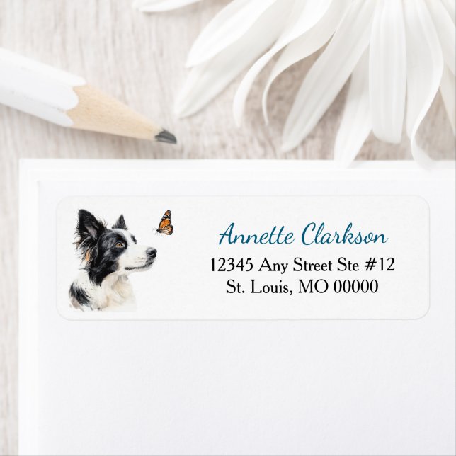 Border Collie Dog Butterfly Wonder Label (Insitu)
