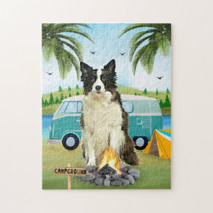 Border Collie Dog Camping Jigsaw Puzzle
