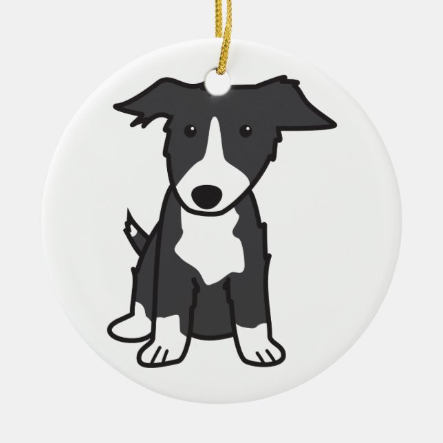 Border Collie Dog Cartoon Ceramic Ornament (Front)
