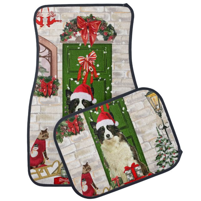 Border Collie Dog Christmas  Car Floor Mat (Set)