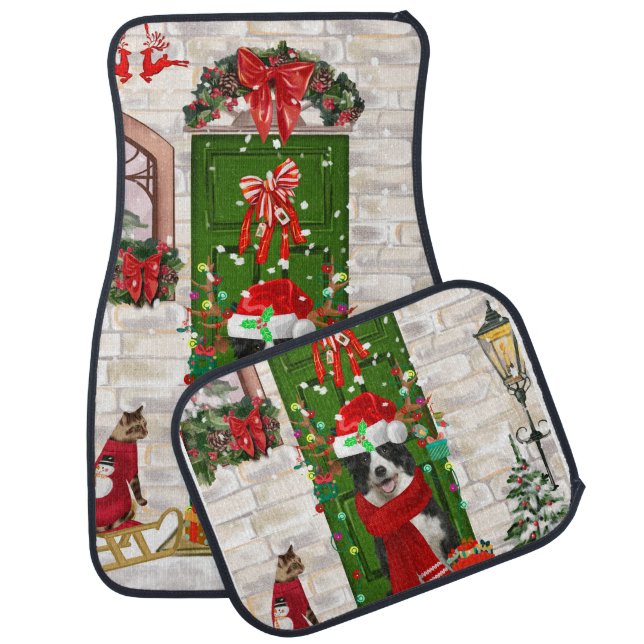 Border Collie Dog Christmas Car Floor Mat (Set)