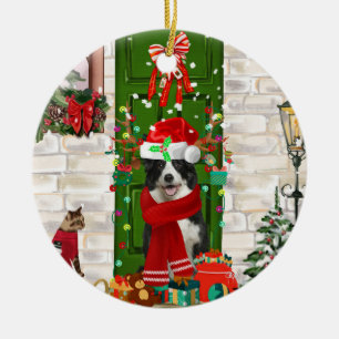 Border Collie Dog Christmas Ceramic Ornament