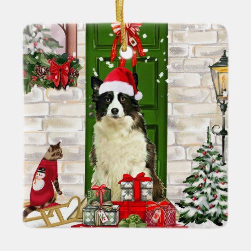 Border Collie Dog Christmas  Ceramic Ornament