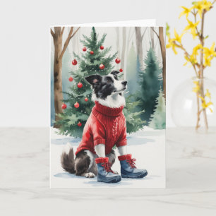 Border Collie Dog Christmas Greeting Card