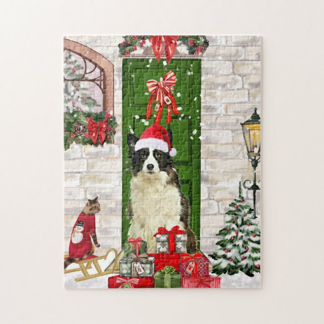 Border Collie Dog Christmas  Jigsaw Puzzle (Vertical)