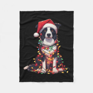 Border Collie Dog Christmas Lights Santa Hat Dog L Fleece Blanket