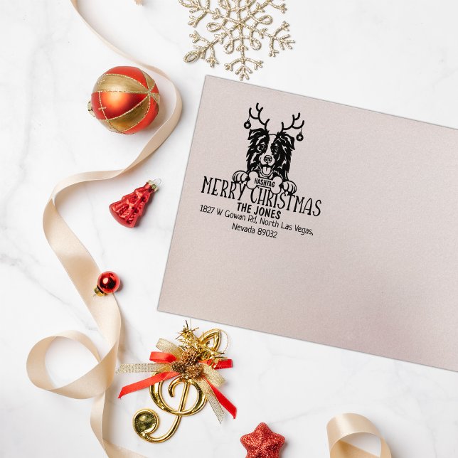Border Collie Dog Christmas Return Address  Rubber Stamp (Creator Uploaded)