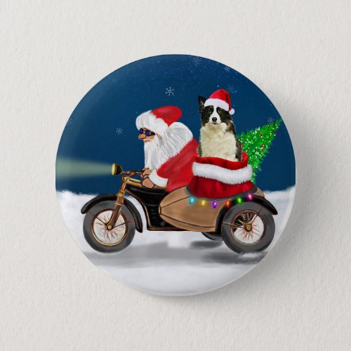 Border Collie Dog Christmas Santa Claus  Button