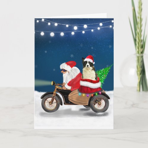 Border Collie Dog Christmas Santa Claus  Card