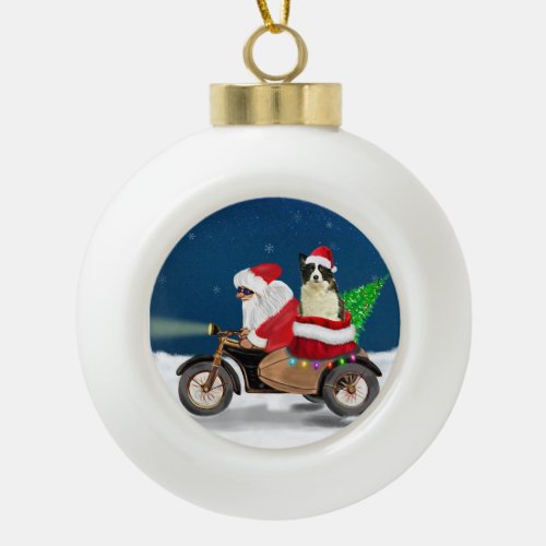 Border Collie Dog Christmas Santa Claus  Ceramic Ball Christmas Ornament