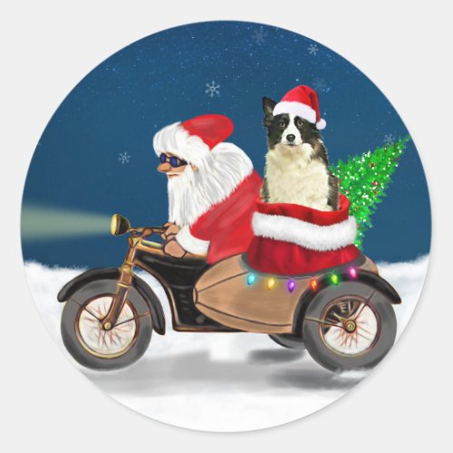 Border Collie Dog Christmas Santa Claus  Classic Round Sticker