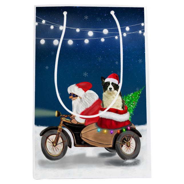 Border Collie Dog Christmas Santa Claus  Medium Gift Bag (Front)