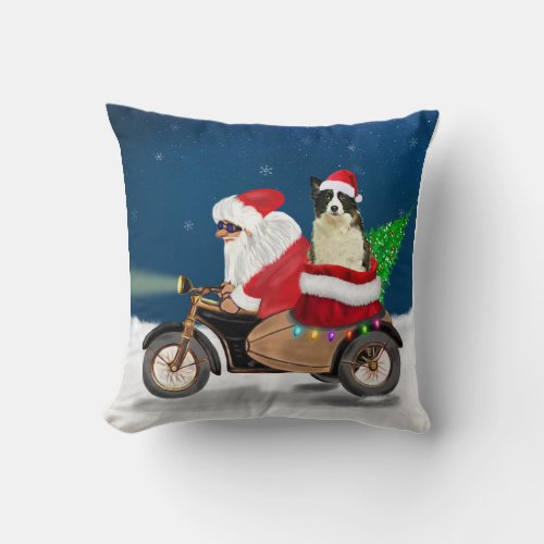 Border Collie Dog Christmas Santa Claus Throw Pillow