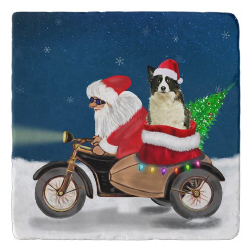 Border Collie Dog Christmas Santa Claus Trivet