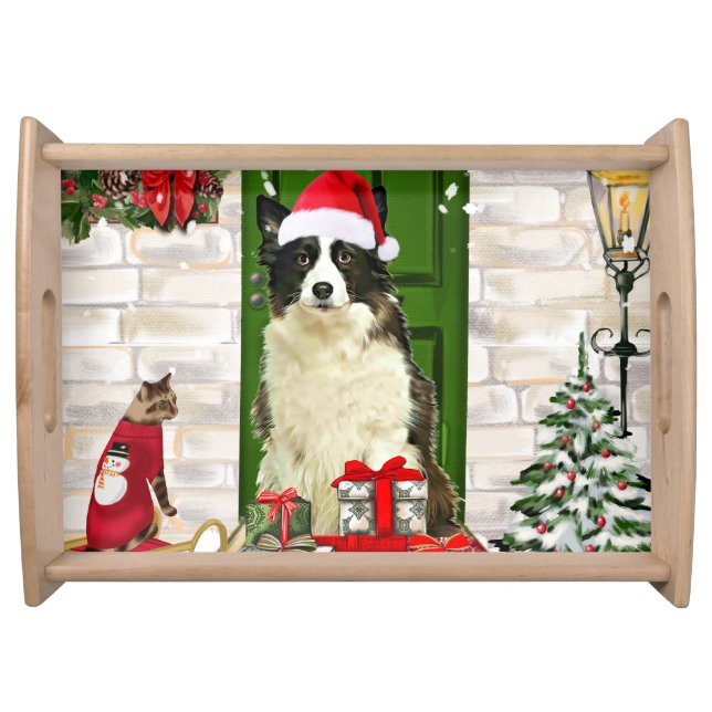 Border Collie Dog Christmas   Serving Tray (Front)
