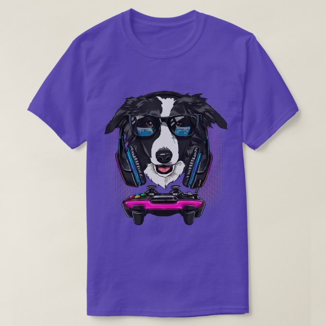 Border Collie Dog  Computer Video Game Lover Gamin T-Shirt (Design Front)