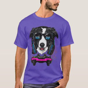 Border Collie Dog  Computer Video Game Lover Gamin T-Shirt