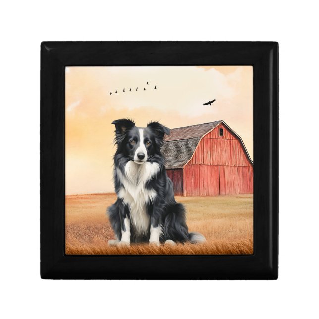 Border Collie Dog Country Western Red Barn Gift Box (Front)