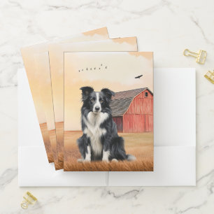 Border Collie Dog Country Western Red Barn Pocket Folder