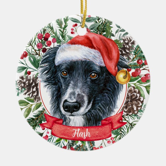 Border Collie Dog Custom Santa Christmas Ornament (Front)