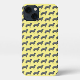 Border Collie Dog Cute Silhouette Grid Yellow iPhone 13 Case