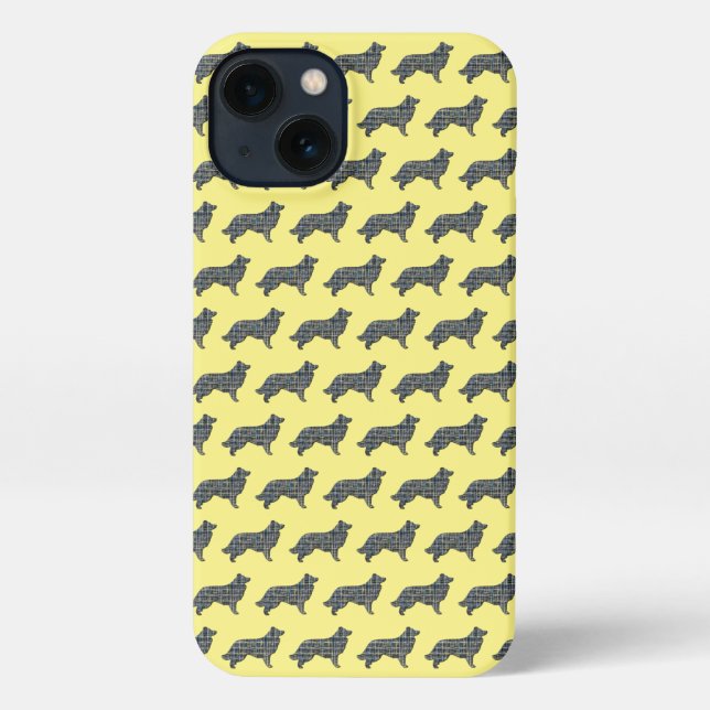 Border Collie Dog Cute Silhouette Grid Yellow iPhone Case (Back)