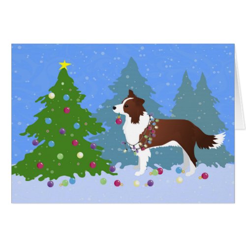 Border Collie Dog Decorating Christmas Tree