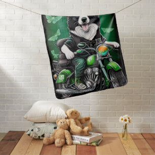 Border Collie Dog Driving Bike St. Patrick's Day Baby Blanket