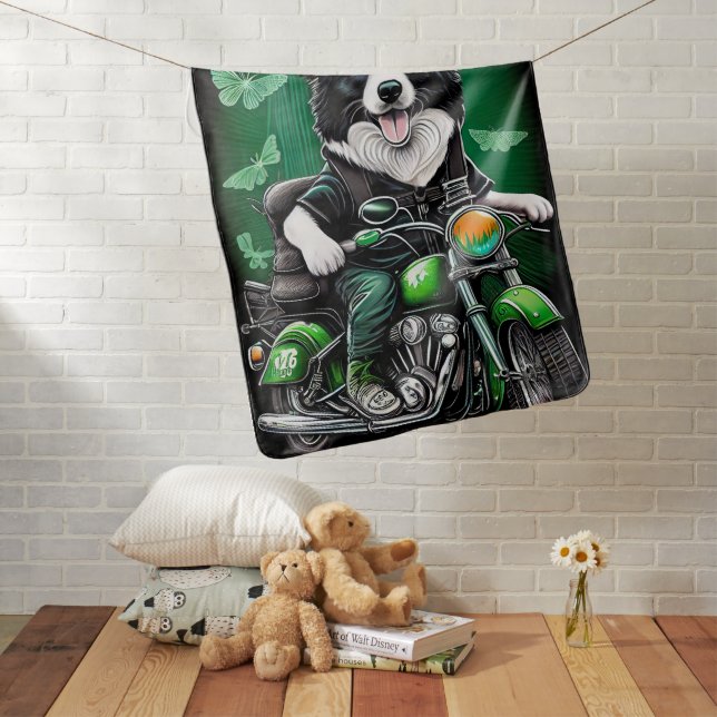 Border Collie Dog Driving Bike St. Patrick's Day Baby Blanket (In Situ)