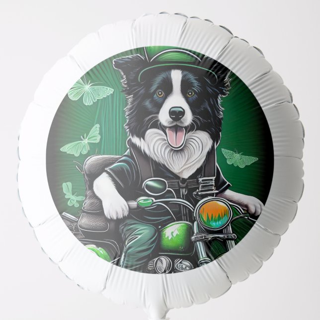 Border Collie Dog Driving Bike St. Patrick's Day Balloon (Front)