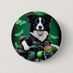 Border Collie Dog Driving Bike St. Patrick's Day Button