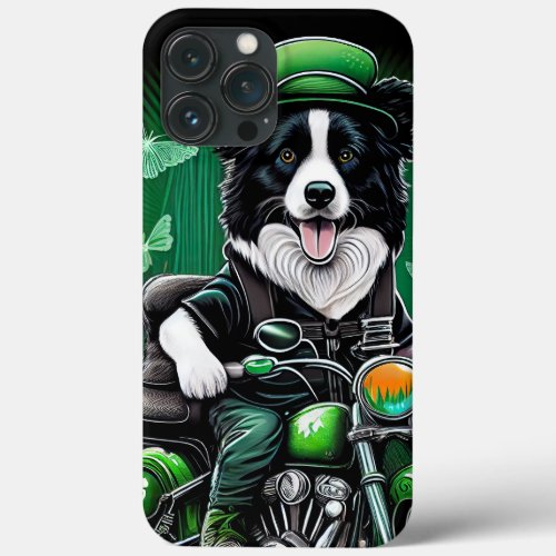 Border Collie Dog Driving Bike St Patricks Day iPhone 13 Pro Max Case