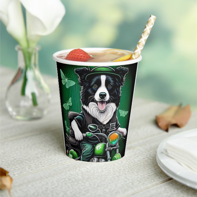 Border Collie Dog Driving Bike St. Patrick's Day Paper Cups (Insitu)