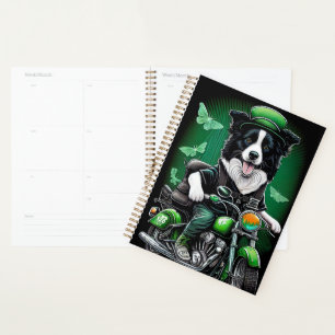 Border Collie Dog Driving Bike St. Patrick's Day Planner