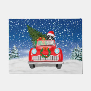 Border Collie Dog Driving Car In Snow Christmas Doormat