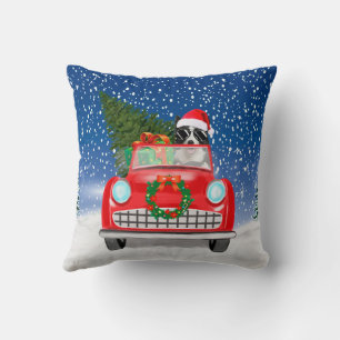 Border Collie Dog Driving Car In Snow Christmas Throw Pillow