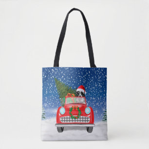 Border Collie Dog Driving Car In Snow Christmas Tote Bag