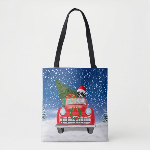 Border Collie  Dog Driving Car In Snow Christmas  Tote Bag