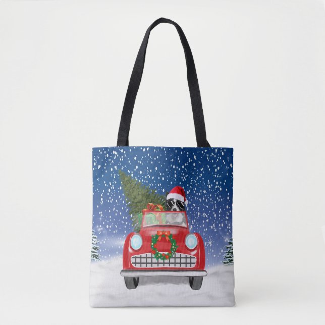 Border Collie  Dog Driving Car In Snow Christmas  Tote Bag (Front)