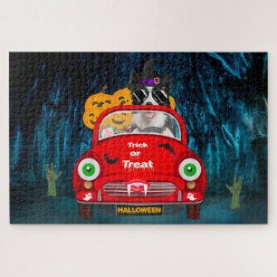 Border Collie Dog Driving Car Scary Halloween Jigsaw Puzzle