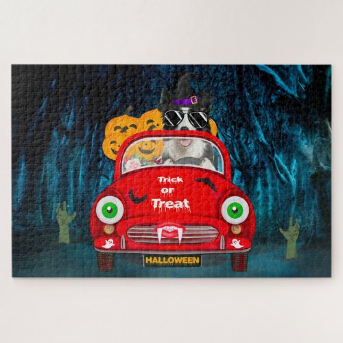 Border Collie Dog Driving Car Scary Halloween  Jigsaw Puzzle